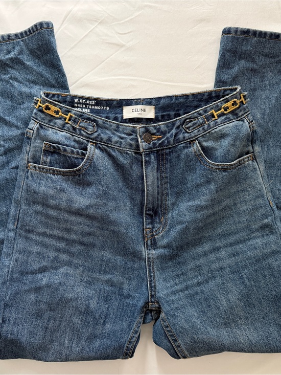 Celine Denim - Celine Straight-Leg Mid Blue Jeans with Gold Chain Detailing